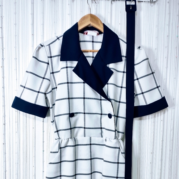 Vintage Dress with Belt (Navy Blue) - Picture 4 of 9